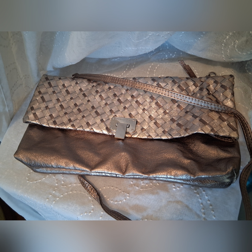 Elliott Lucca Ares Woven Leather Convertible Clutch Bag Detachable Strap